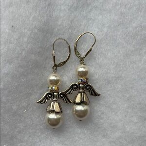 Elegant Silver Angel Pearl Earrings